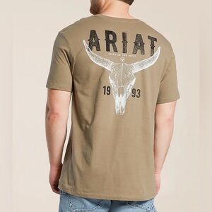Men’s Ariat brown Long Horn Short Sleeve Tee Fallen Rock Buckle XL